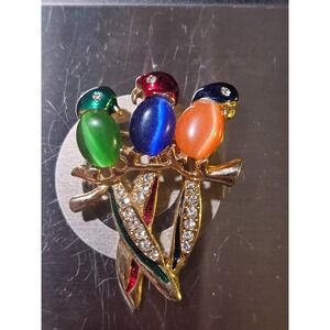 Vintage Jelly Belly Gold Tone 3 Colorful Parrots pin